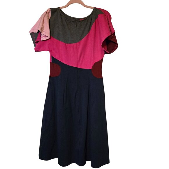 Eshaki Women's Sz 4 Colorblock Midi Shift Dress Short Sleeves Preppy Old Money - Picture 6 of 7